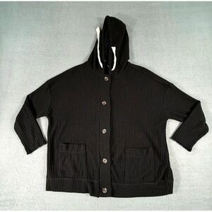 Torrid Black Waffle Knit‎ Hooded Cardigan Button Front Cozy Sweater Women 00
